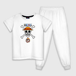 Пижама хлопковая детская Веселый Роджер Луффи One Piece, цвет: белый