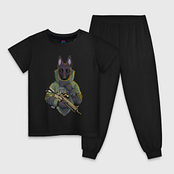 Пижама хлопковая детская Овчарка-военный, цвет: черный