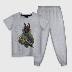 Пижама хлопковая детская Овчарка-военный, цвет: меланж