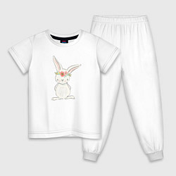 Пижама хлопковая детская Милый кролик, цвет: белый