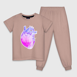 Пижама хлопковая детская Реалистичные силуэт сердца, цвет: пыльно-розовый