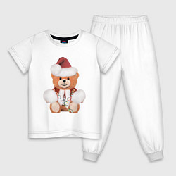 Пижама хлопковая детская Новогодний медвежонок, цвет: белый