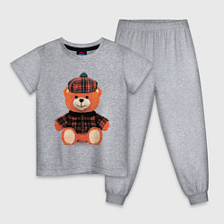 Пижама хлопковая детская Медвежонок шотландец, цвет: меланж
