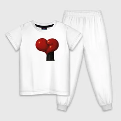 Пижама хлопковая детская Боксерские перчатки- сердце, цвет: белый