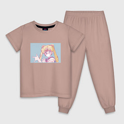 Пижама хлопковая детская Сейлор мун, цвет: пыльно-розовый