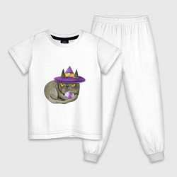 Пижама хлопковая детская Котик МЯУ и волшебная сфера, цвет: белый