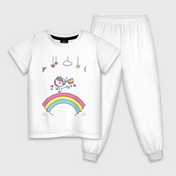 Пижама хлопковая детская Единорог на радугу, цвет: белый