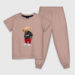 Пижама хлопковая детская Крутой медвежонок в спортивках, цвет: пыльно-розовый
