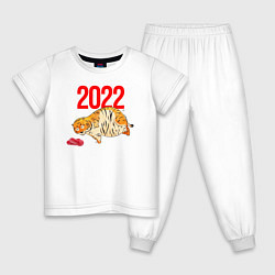 Пижама хлопковая детская Ленивый толстый тигр 2022, цвет: белый