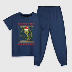 Пижама хлопковая детская Рождественский свитер Скептическая змея цвета тёмно-синий — фото 1