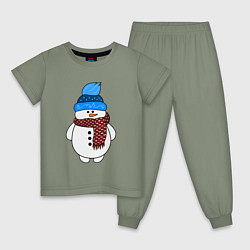 Пижама хлопковая детская Снеговик в шапочке, цвет: авокадо