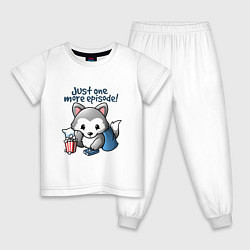 Пижама хлопковая детская Лисенок и попкорн, цвет: белый