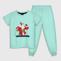 Пижама хлопковая детская Санта музыкант, цвет: мятный