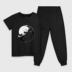 Пижама хлопковая детская ИНЬ ЯНЬ КОТИКИ, ЧЁРНО БЕЛОЕ, цвет: черный
