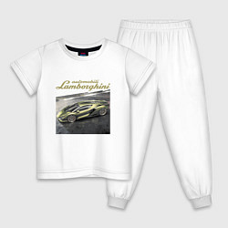 Пижама хлопковая детская Lamborghini Motorsport sketch, цвет: белый