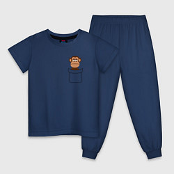 Пижама хлопковая детская Мартышка в кармане, цвет: тёмно-синий