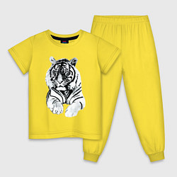 Пижама хлопковая детская Тигр белый, цвет: желтый