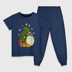 Пижама хлопковая детская Тоторо новогодний, цвет: тёмно-синий
