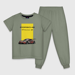 Пижама хлопковая детская Porsche Carrera 4S Motorsport, цвет: авокадо