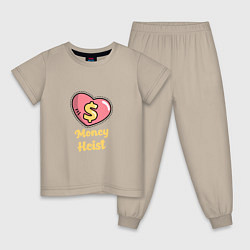Пижама хлопковая детская Money Heist Heart, цвет: миндальный