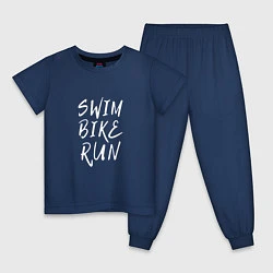 Пижама хлопковая детская SWIM BIKE RUN, цвет: тёмно-синий