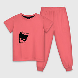 Пижама хлопковая детская Кот в маске, цвет: коралловый