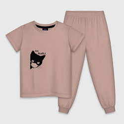 Пижама хлопковая детская Кот в маске, цвет: пыльно-розовый