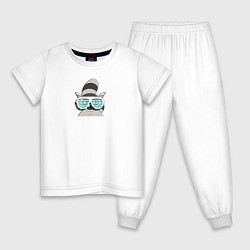 Пижама хлопковая детская Диско Енот, цвет: белый