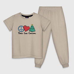 Пижама хлопковая детская Peace Love and Christmas, цвет: миндальный
