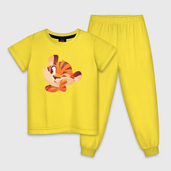 Пижама хлопковая детская Хитрый тигр Новый год, цвет: желтый