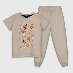 Пижама хлопковая детская Тигр зимний принт, цвет: миндальный