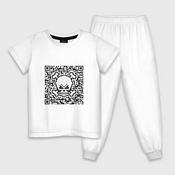 Пижама хлопковая детская QR Skull, цвет: белый