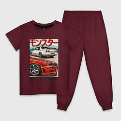 Пижама хлопковая детская Nissan Skyline Ниссан Скайлайн, цвет: меланж-бордовый