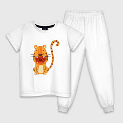 Пижама хлопковая детская Голодный тигр, цвет: белый