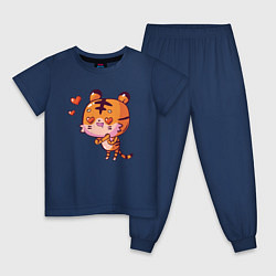 Пижама хлопковая детская Влюбленный тигренок LOVE, цвет: тёмно-синий