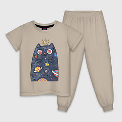 Пижама хлопковая детская Лунный КотЭ, цвет: миндальный