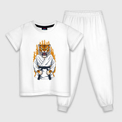 Пижама хлопковая детская Тигр каратист, цвет: белый