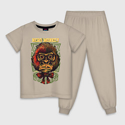 Пижама хлопковая детская Обезьяна ботан, цвет: миндальный