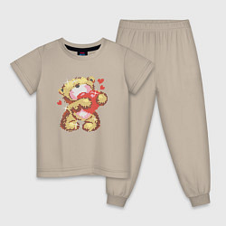 Пижама хлопковая детская Мишка с сердцем в лапах, цвет: миндальный