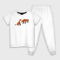 Пижама хлопковая детская Акварельные лисы пара, цвет: белый