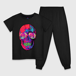 Пижама хлопковая детская Skull & bicycle, цвет: черный