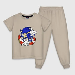 Пижама хлопковая детская Blue Hedgehog, цвет: миндальный