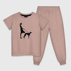 Пижама хлопковая детская Дама с собакой, цвет: пыльно-розовый