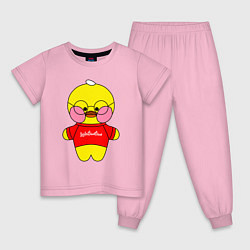 Пижама хлопковая детская LALAFANFAN - Yellow Duck ЛАЛАФАНФАН - Желтый Утено, цвет: светло-розовый