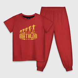 Пижама хлопковая детская Биатлон эволюция, цвет: красный