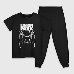 Пижама хлопковая детская Linkin Park, Линкин Парк, Рок кот, цвет: черный