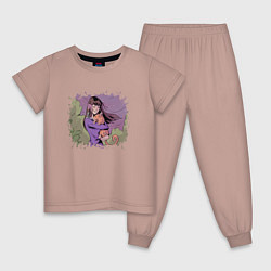 Пижама хлопковая детская Тору на ветру, цвет: пыльно-розовый