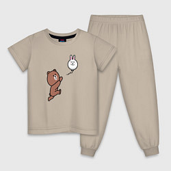 Пижама хлопковая детская Погоня за шариком-зайцем, цвет: миндальный