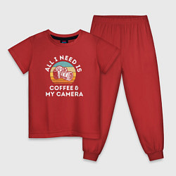 Пижама хлопковая детская Все что мне нужно, это кофе и моя камера, цвет: красный
