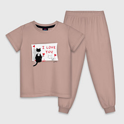 Пижама хлопковая детская ВЛЮБЛЁННЫЙ KOT, цвет: пыльно-розовый